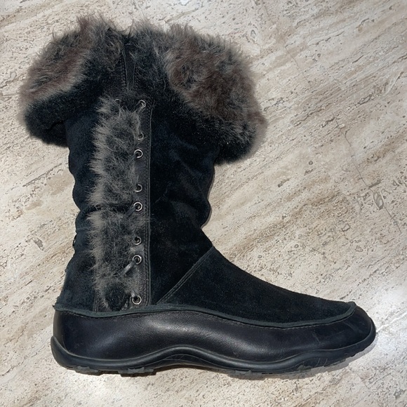 THE NORTH FACE BLACK SUEDE LEATHER INSULATED FAUX FUR WATERPROOF BOOT. Sz 7 - Picture 4 of 12